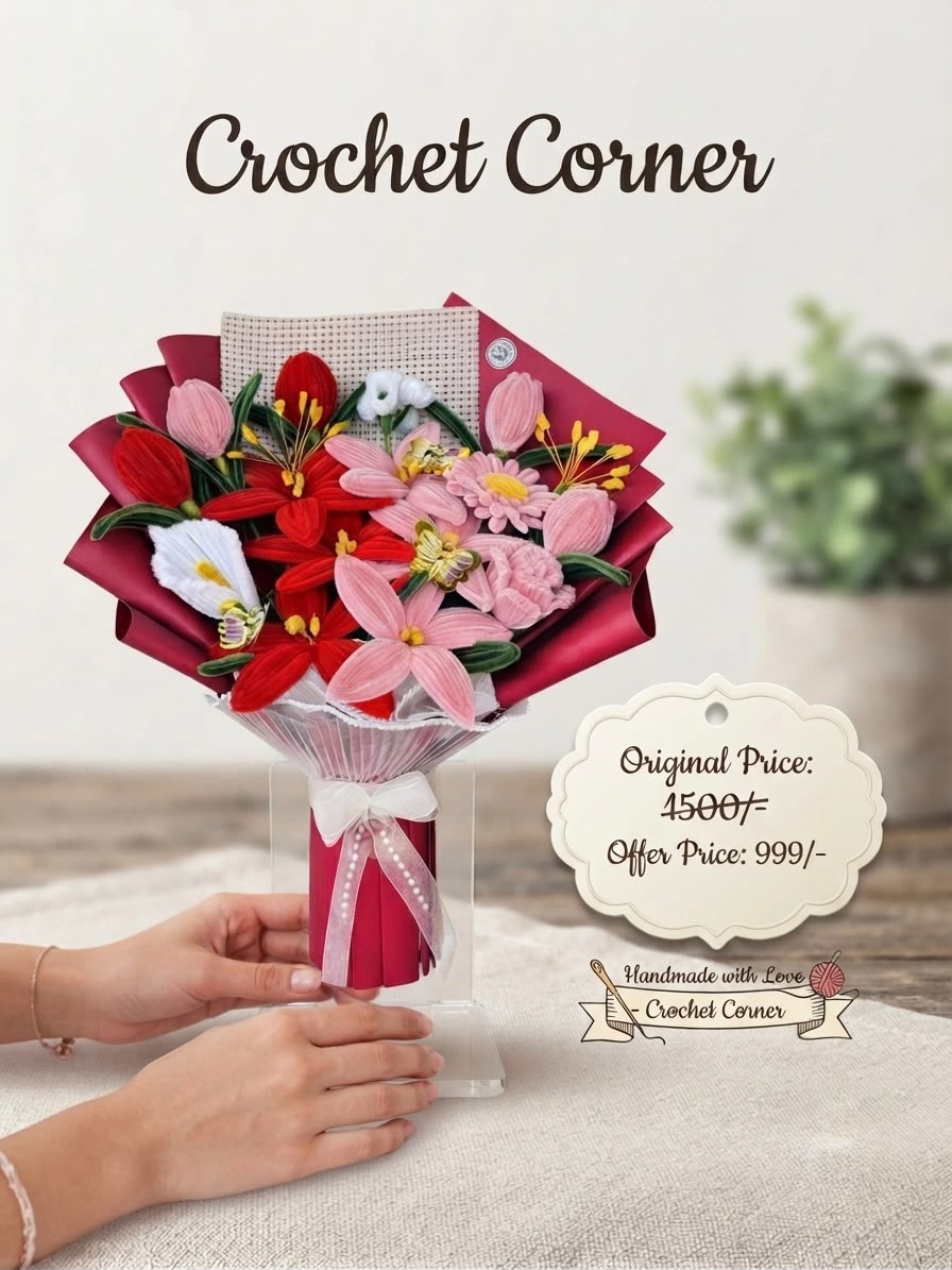 Premium Handmade Pipe Cleaner Flower Bouquet | Red & Pink Floral Bouquet